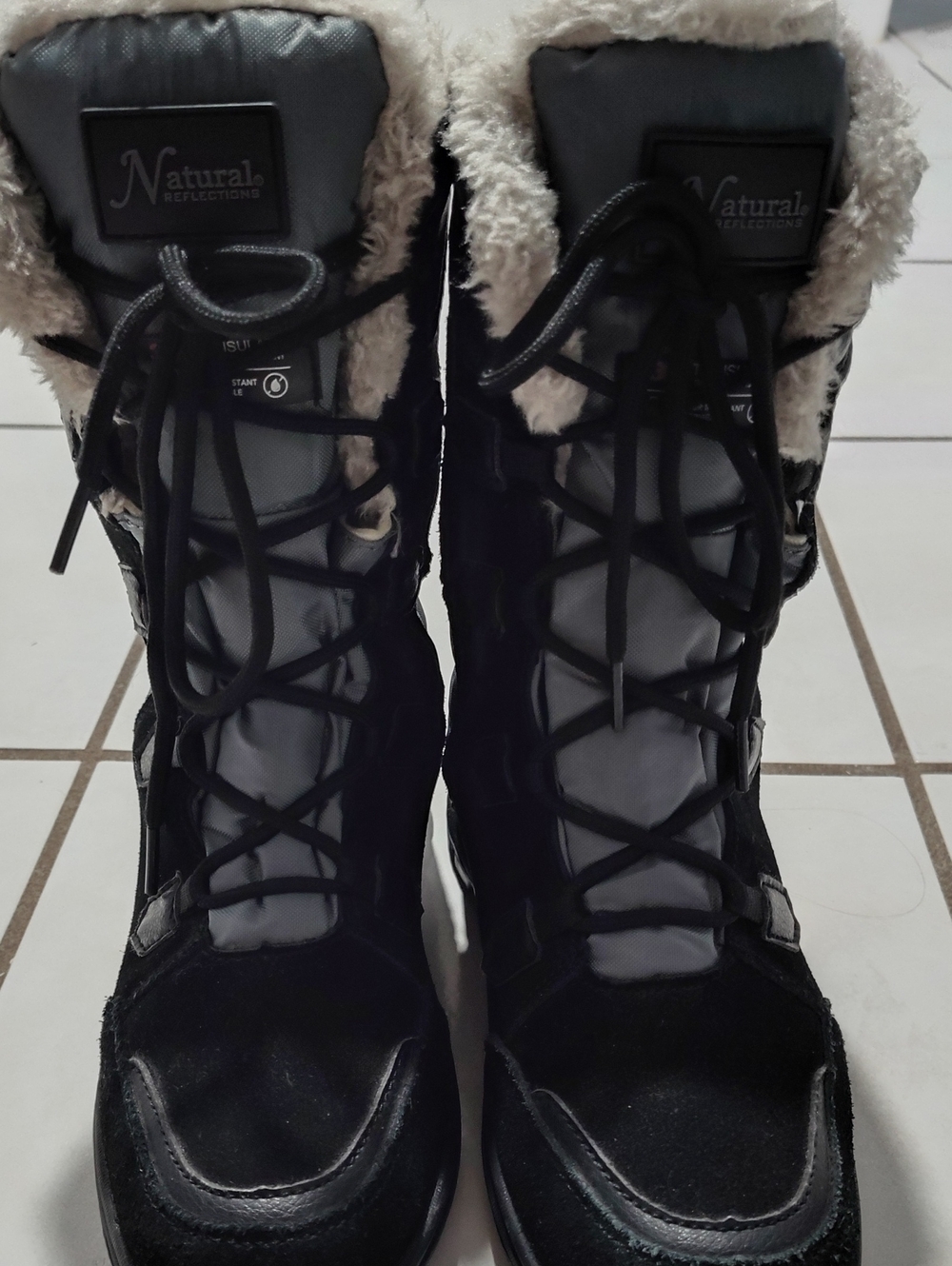 Natural Reflections Faux Fur Winter Boots in Black & Gray Like New